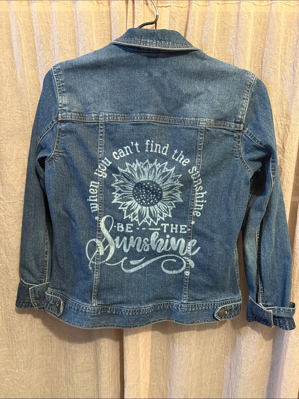 Eddie Bauer Blue Denim Jacket with Sunflower Back Graphic